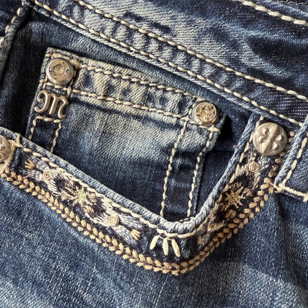Miss Me Mid Rise Skinny Jeans Womens 33 Blue Embroidered Flap Pocket M9226S - Picture 14 of 16